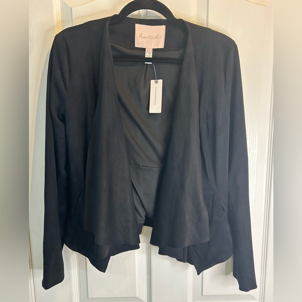 🖤”Hutch” NWT Anthropologie Women’s Stunning Black Suede Waterfall Jacket Size XS